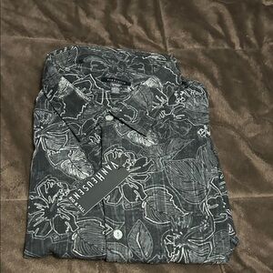 Van Heusen Charcoal Shirt with White Floral Design Size 4XL